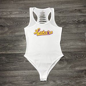 White Los Angeles Lakers Basketball Womens Bodysuit, Lakers Bodysuit, LA Lakers